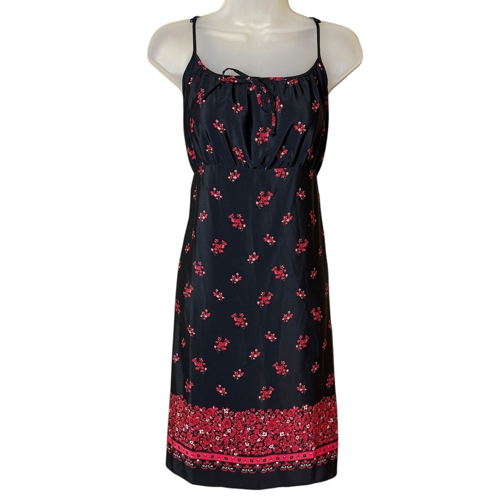 Vtg Y2k Babydoll‎ Dress Womens Sz 16 Black Red Asian Inspired Empire Waist